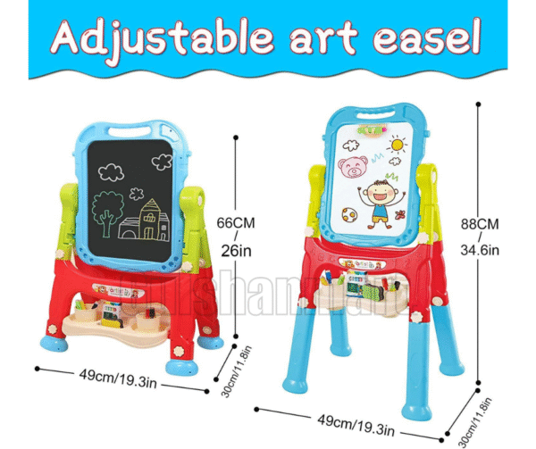 2-in-1 Adjustable Double-Sided Kids Art Easel with Accessories – Magnetic Whiteboard & Blackboard - Image 3
