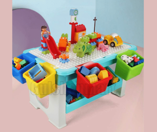 Multi-Activity Kids Building Block Table with Storage Boxes – 78cm