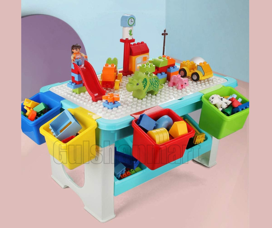 Multi-Activity Kids Building Block Table with Storage Boxes – 78cm
