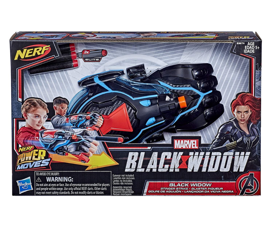 NERF Power Moves Marvel Black Widow Stinger Strike Blaster – Black Widow Gauntlet Dart Launcher Toy with 3 Elite Darts – Roleplay Glove for Kids Ages 5+