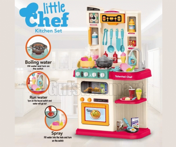 Little Chef Kitchen Set for Kids – Interactive Pretend Play Cooking Station with Realistic Sounds, Lights, Water Spray & Accessories – Talented Chef Role Play Toy for Boys & Girls Ages 3+