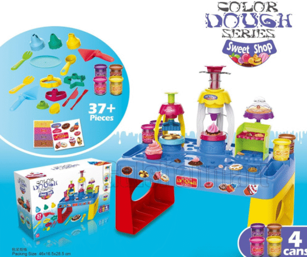 Color Dough Sweet Shop Play Set – 37+ Pieces Dough Table Kit with 4 Cans, Molds & Tools – Non-Toxic DIY Pretend Baking Toy for Kids