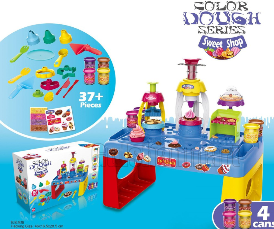 Color Dough Sweet Shop Play Set – 37+ Pieces Dough Table Kit with 4 Cans, Molds & Tools – Non-Toxic DIY Pretend Baking Toy for Kids