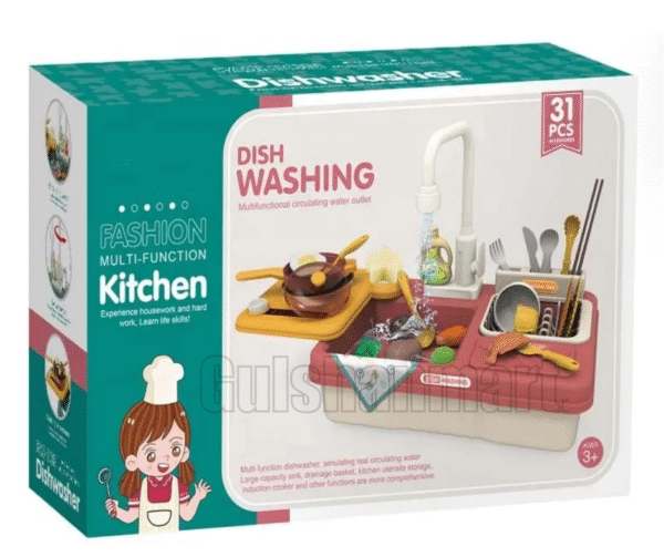 Fashion Multi-Function Kitchen Dishwashing Play Set – 31PCS Real Running Water Sink Toy with Stove, Utensils & Food for Kids (Ages 3+)