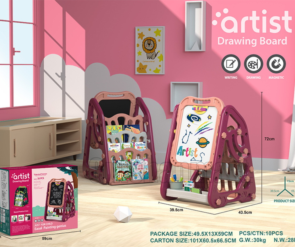 Artist 3-in-1 Magnetic Drawing Board & Bookshelf for Kids