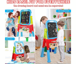 2-in-1 Adjustable Double-Sided Kids Art Easel with Accessories – Magnetic Whiteboard & Blackboard