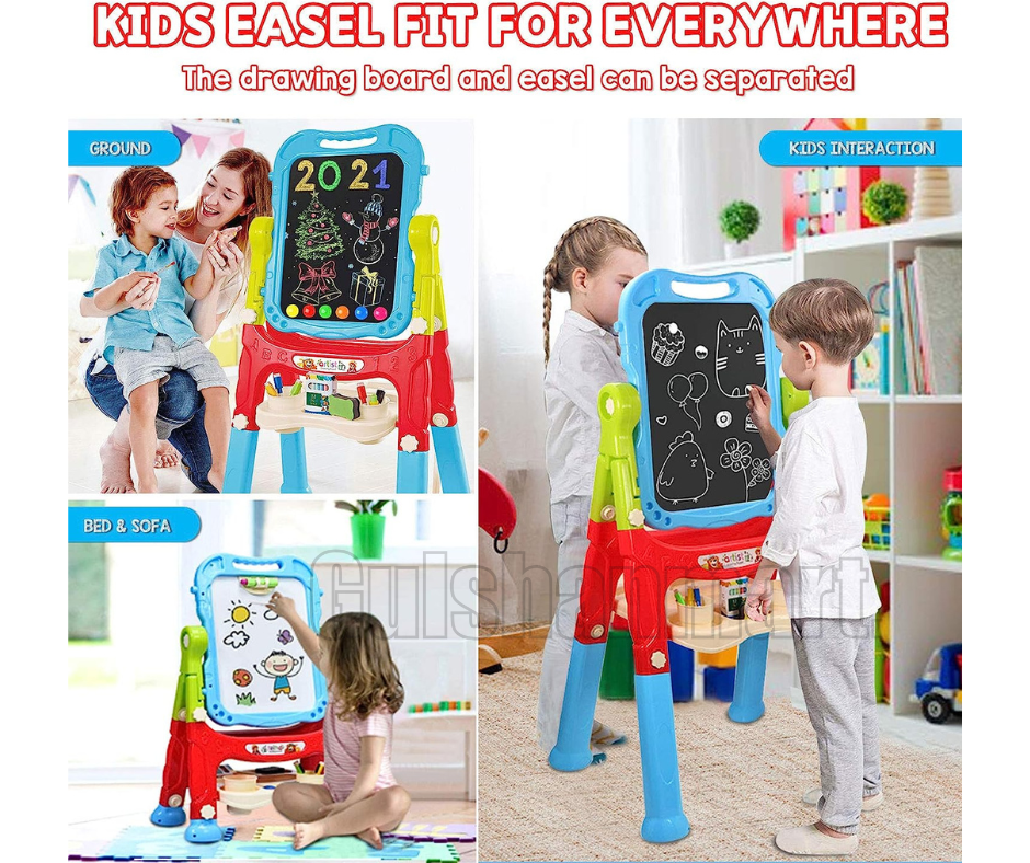 2-in-1 Adjustable Double-Sided Kids Art Easel with Accessories – Magnetic Whiteboard & Blackboard