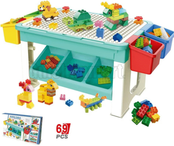 Multi-Activity Kids Building Block Table with Storage Boxes – 78cm - Image 2