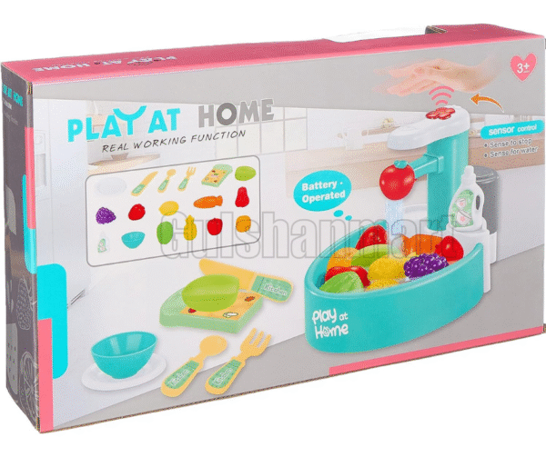 Play at Home Real Working Sink Toy Set for Kids – Sensor-Controlled Battery Operated Kitchen Play Set with Running Water, Dishes, Fruits & Utensils – Pretend Role-Play Washing Set (3+ Years) - Image 2