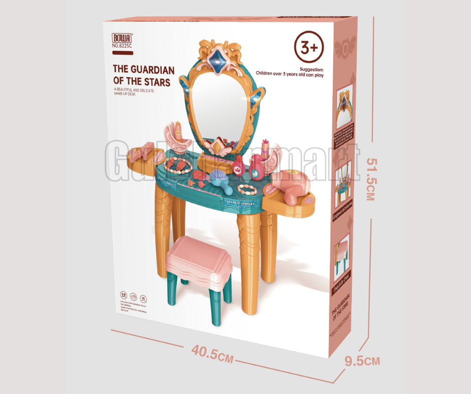 Sparkle Jewelry Vanity Dressing Table Play Set for Kids – Musical Mirror, Lights & 25+ Accessories | Pretend Makeup Set with Chair for Girls Ages 3+