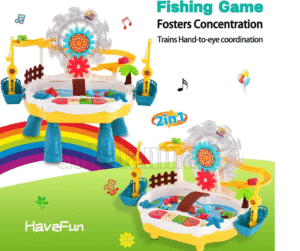 Funny Fishing 2-in-1 Toy Set with Ferris Wheel, Train Slide & Music | USB Rechargeable Water Play Game