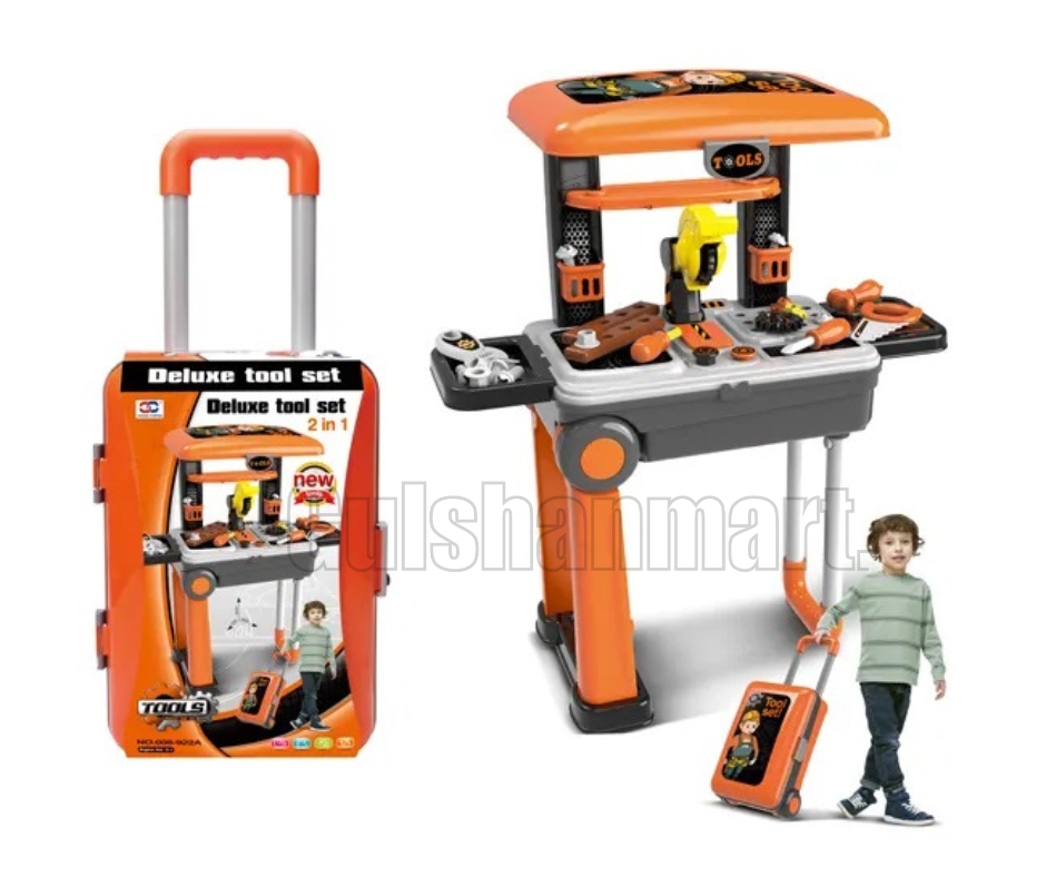 2-in-1 Deluxe Tool Set with Rolling Trolley – Kids Construction Play Set
