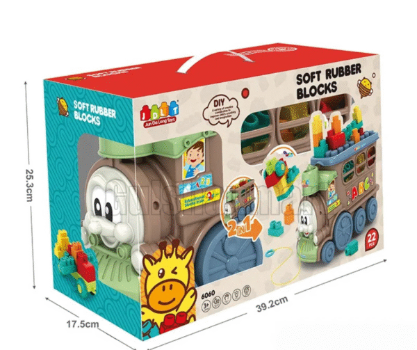 2-in-1 Soft Rubber Blocks Train – Pull-Along Building Toy for Kids - Image 3