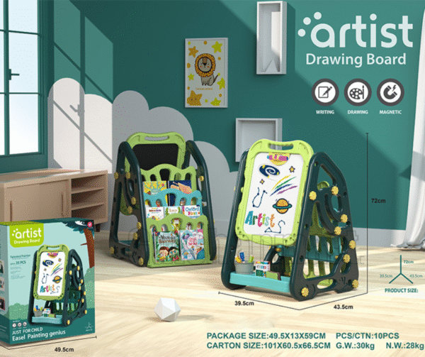 Artist 3-in-1 Magnetic Drawing Board & Bookshelf for Kids - Image 2