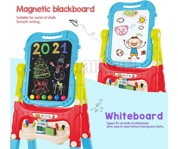 2-in-1 Adjustable Double-Sided Kids Art Easel with Accessories – Magnetic Whiteboard & Blackboard - Image 2
