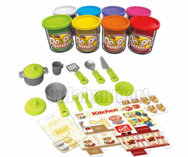 Color Dough Kitchen Play Set for Kids – 32+ Pieces with 8 Dough Cans, Realistic Cooking Accessories & Play Food – Pretend Play Dough Kitchen Station - Image 2