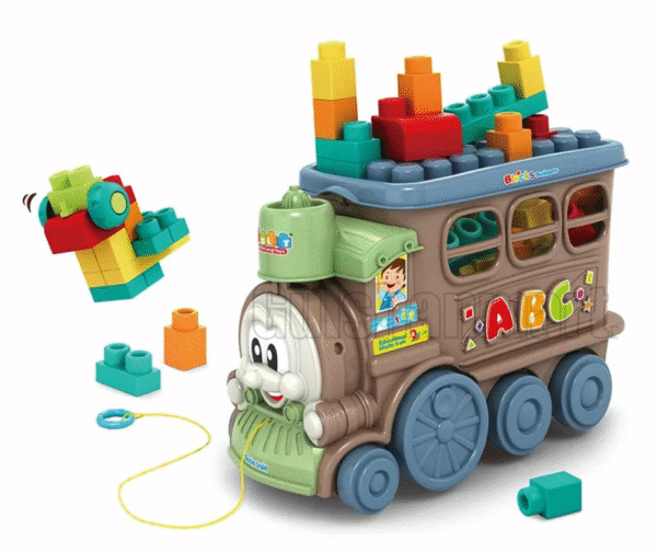 2-in-1 Soft Rubber Blocks Train – Pull-Along Building Toy for Kids - Image 2