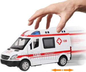 Die-Cast Emergency Ambulance Toy Car with LED Lights & Opening Doors