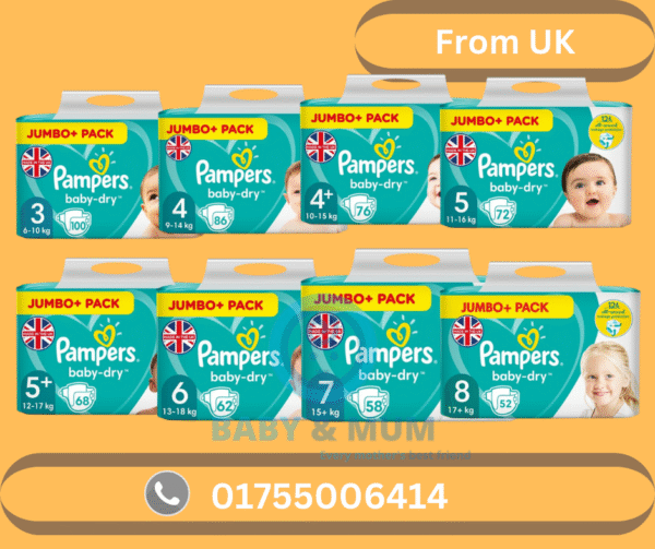 Pampers Baby-Dry Jumbo+ Pack – Made in UK (Sizes 3 to 8)