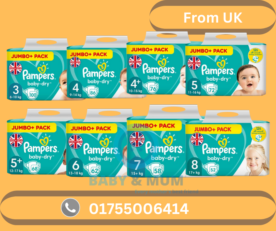Pampers Baby-Dry Jumbo+ Pack – Made in UK (Sizes 3 to 8)