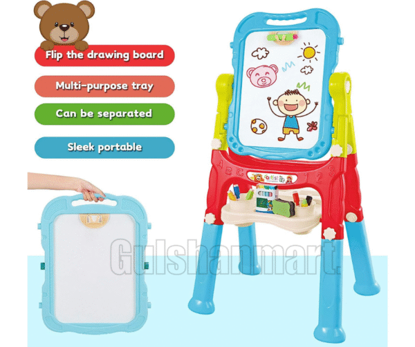 2-in-1 Adjustable Double-Sided Kids Art Easel with Accessories – Magnetic Whiteboard & Blackboard - Image 4
