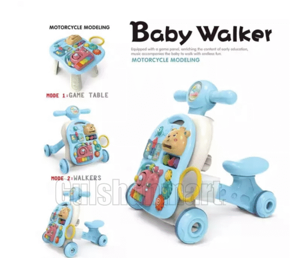 2-in-1 Motorcycle Style Baby Walker with Activity Game Table - Image 2