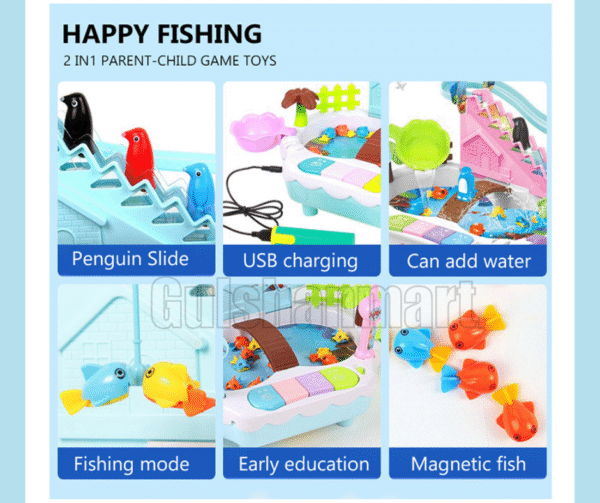 Happy Fishing 2-in-1 Magnetic Fishing & Penguin Slide Toy Set - Image 3