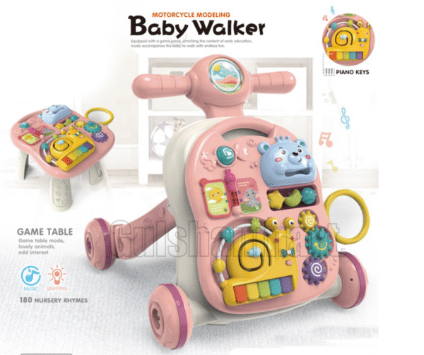 2-in-1 Motorcycle Style Baby Walker with Activity Game Table